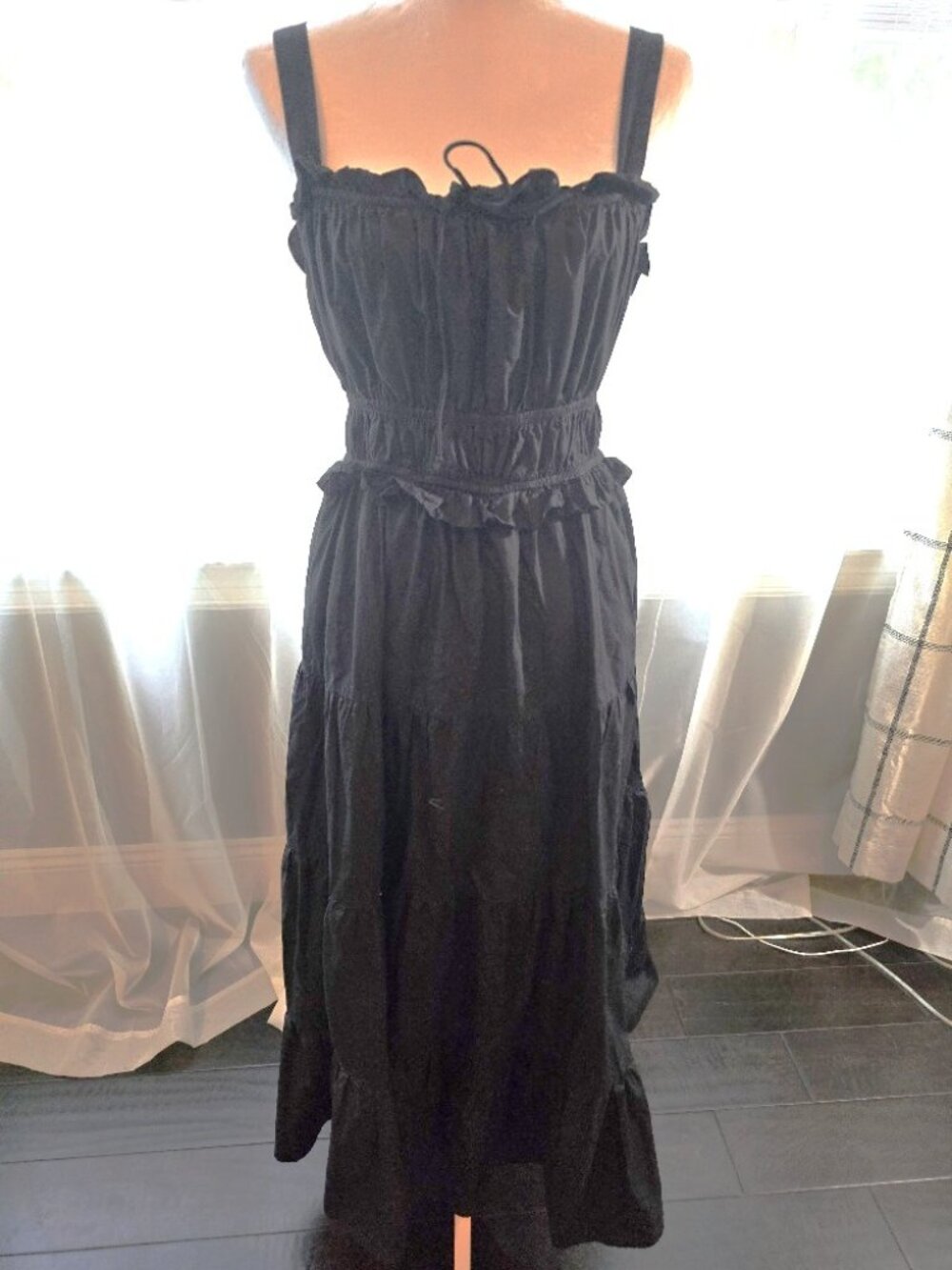 🖤☀️Chelsea & Theodore Smocked Tiered Cotton Maxi Sundress Black M